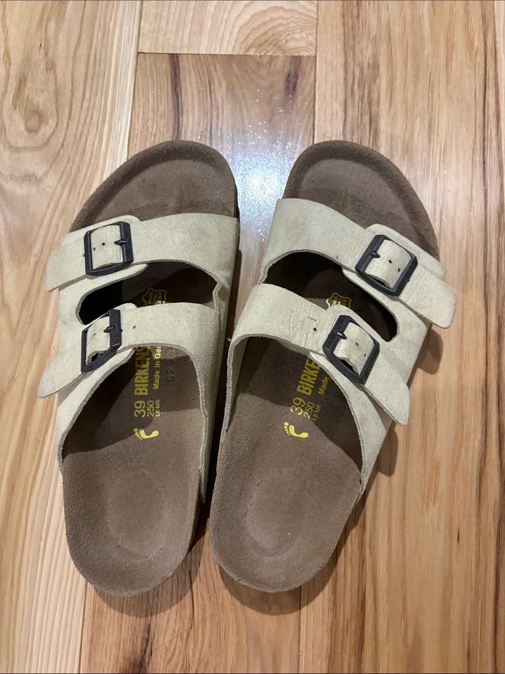 Birkenstock Kids Two-Strap Sandal in Beige with Black Buckles